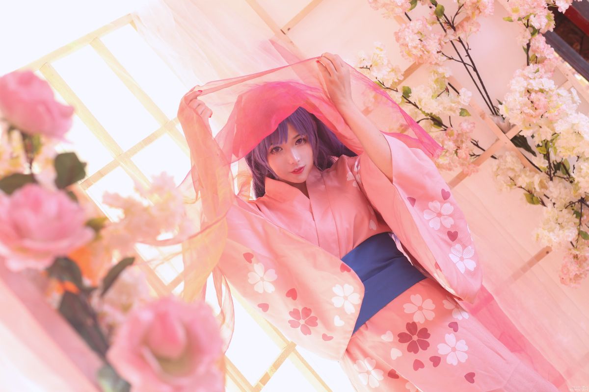 间桐樱樱花色浴衣和服 C O S (3)