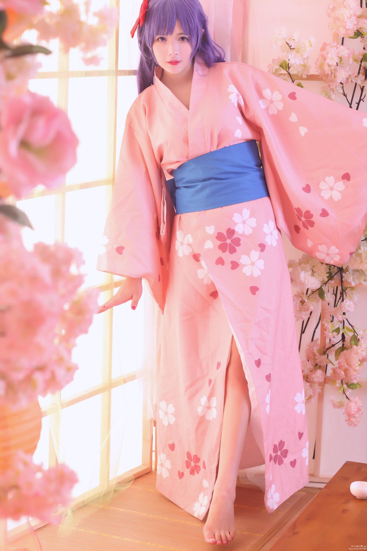 间桐樱樱花色浴衣和服 C O S (4)