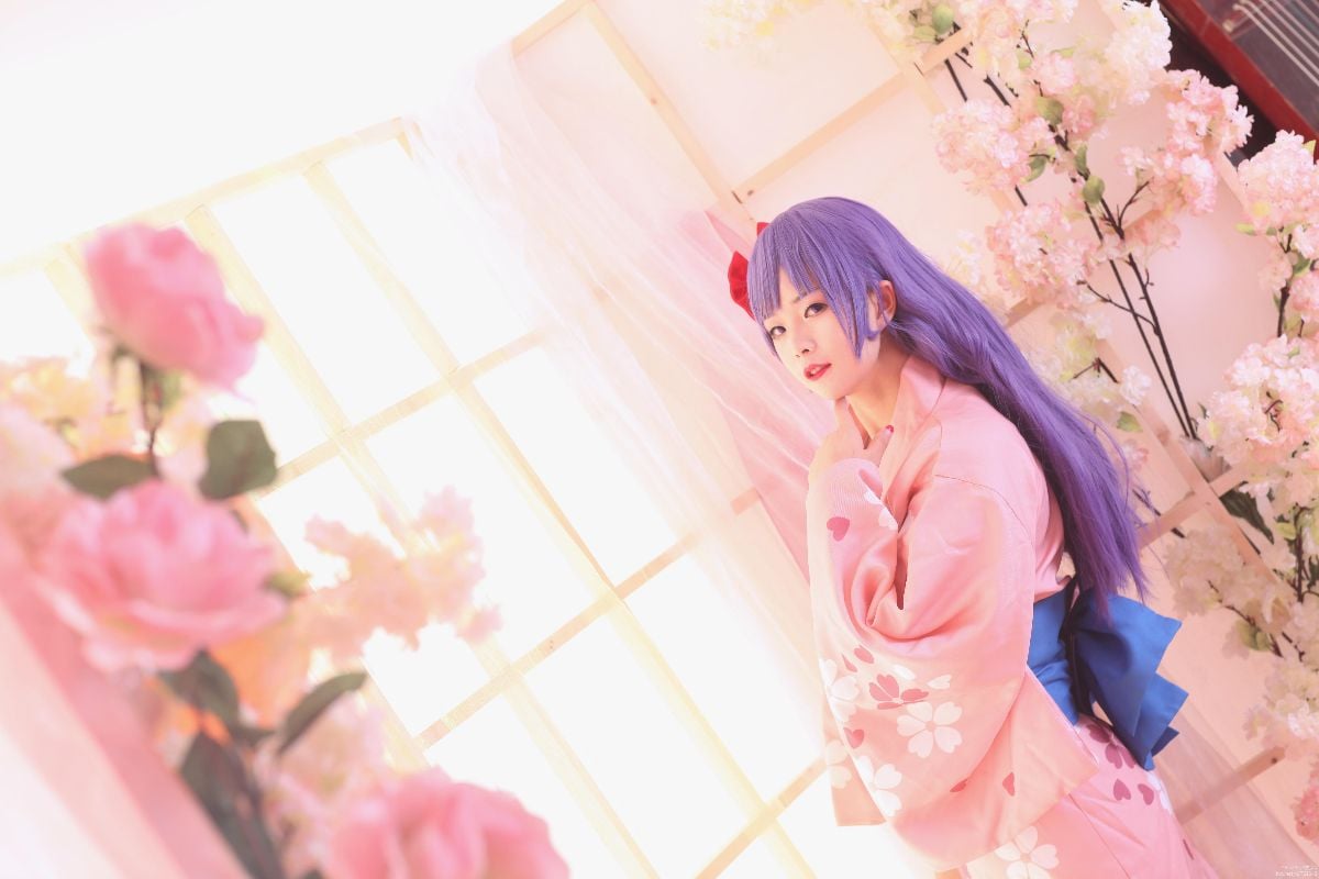间桐樱樱花色浴衣和服 C O S (5)
