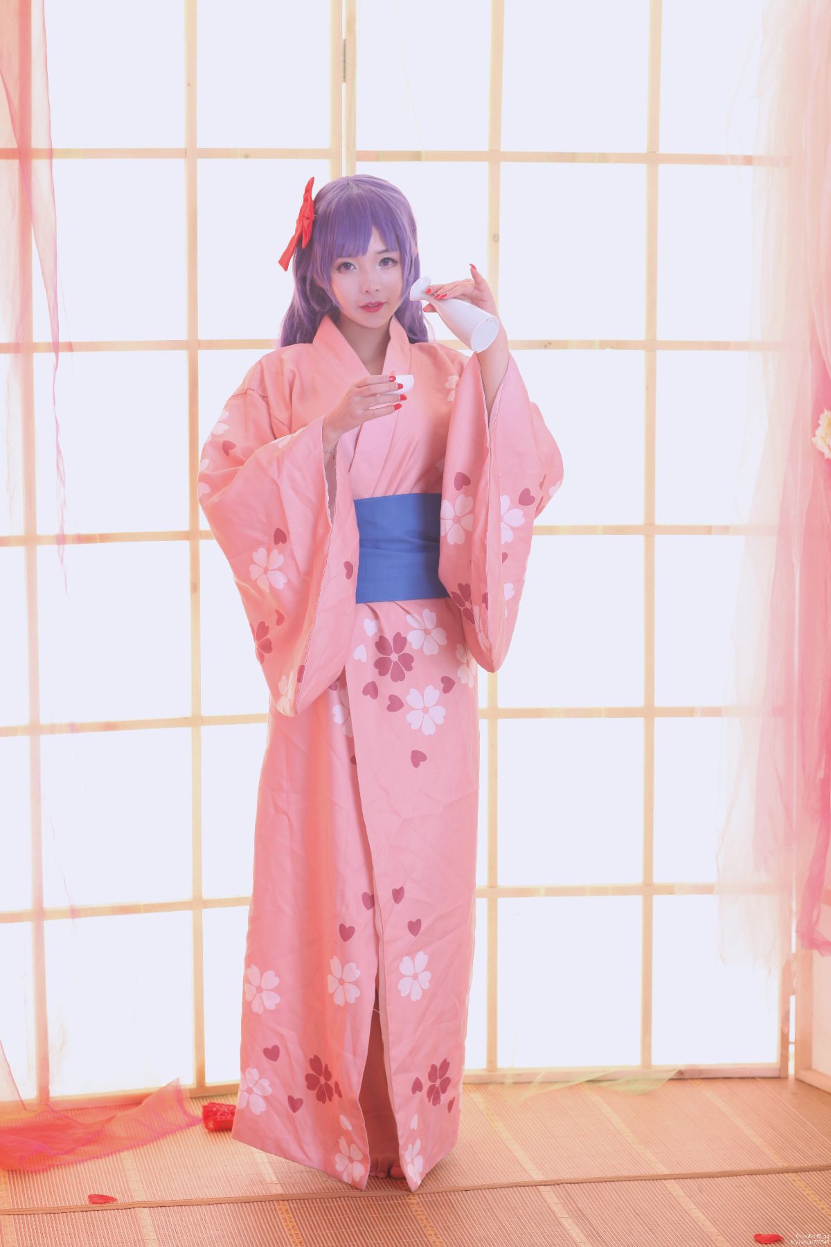 间桐樱樱花色浴衣和服 C O S (8)